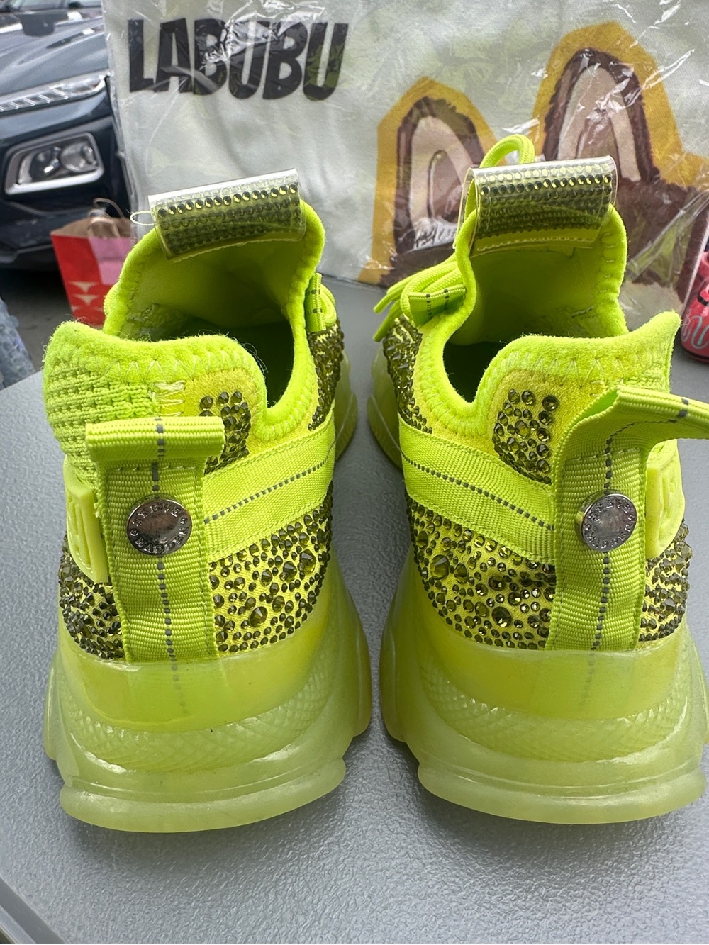 Steve Madden Kids Neon Lime Knit Lace-Up Sneakers - Picture 3 of 6